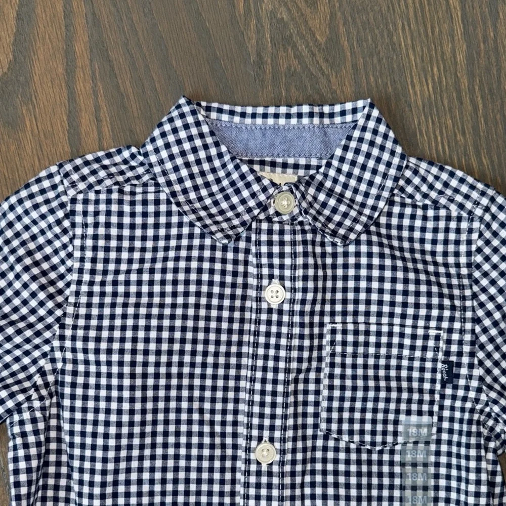 OshKosh B’gosh Navy Gingham Button-Down Bodysuit | 18M